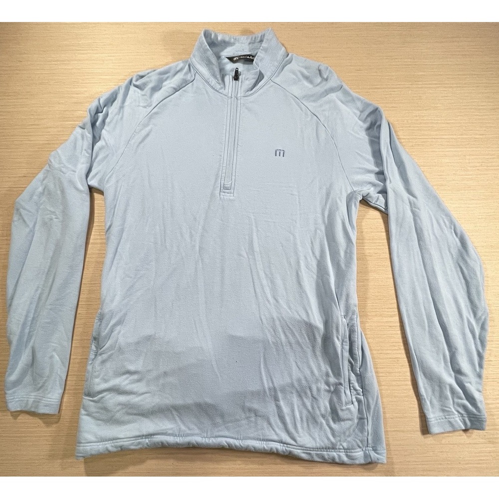 TRAVIS MATHEW 77 Prestige Light Blue Sz M 1/4 Zip Performance‎ Pullover Golf